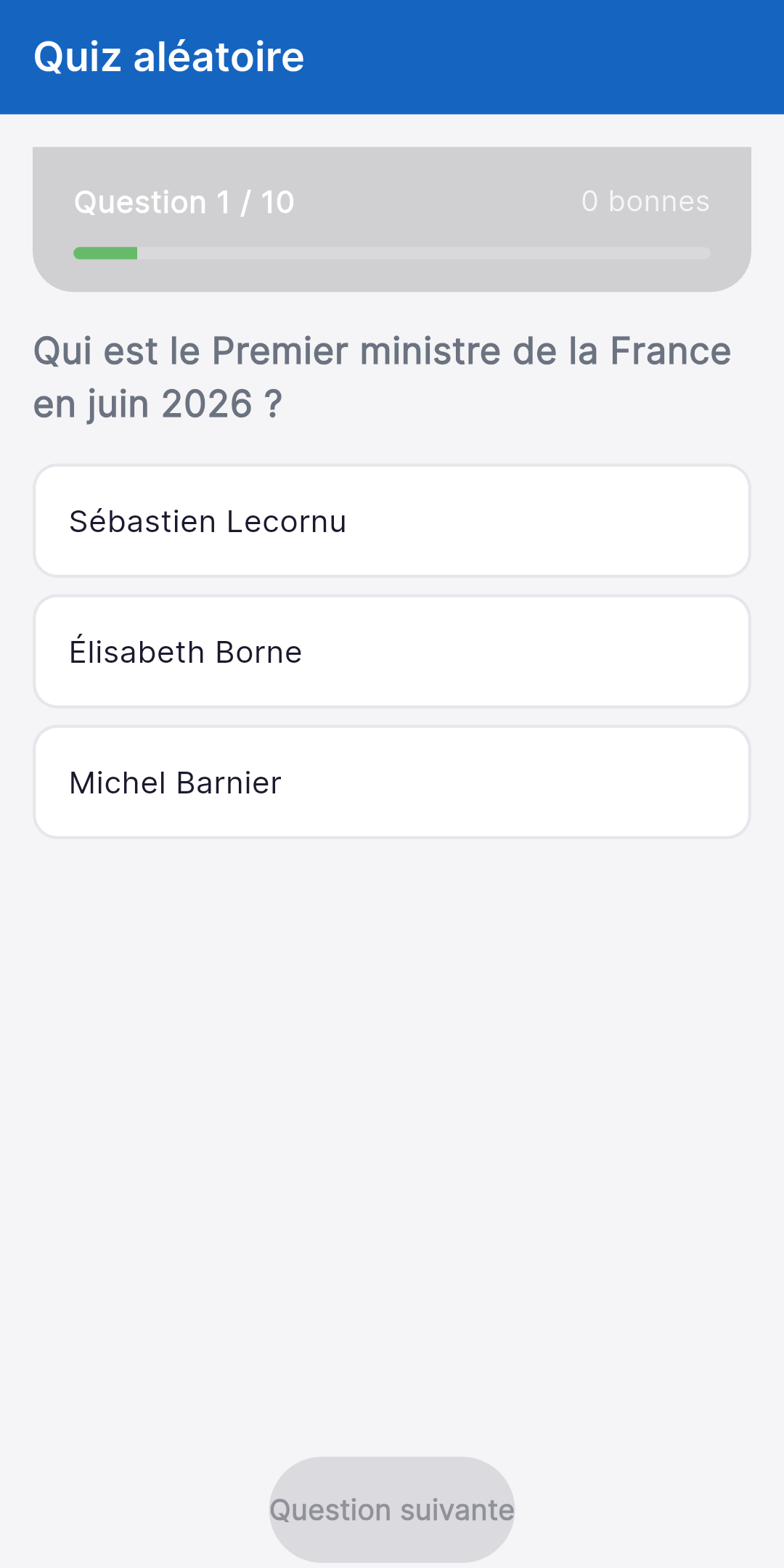 Question de culture générale dans l'application Objectif Adjoint - exemple de QCM pour le concours de Adjoint Administratif